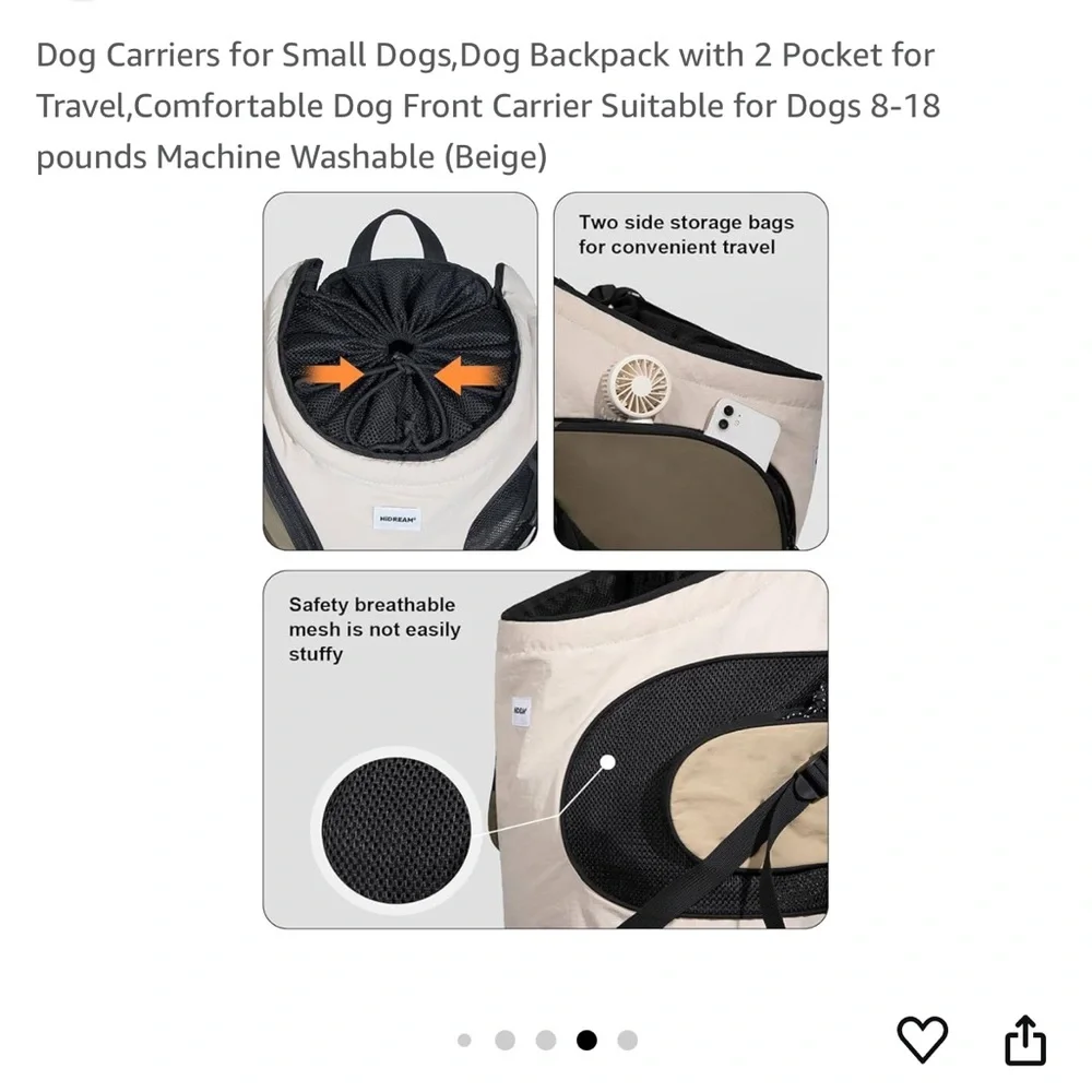 Dog Carriers for Small Dogs,Dog Backpack with 2 Pocket for Travel,